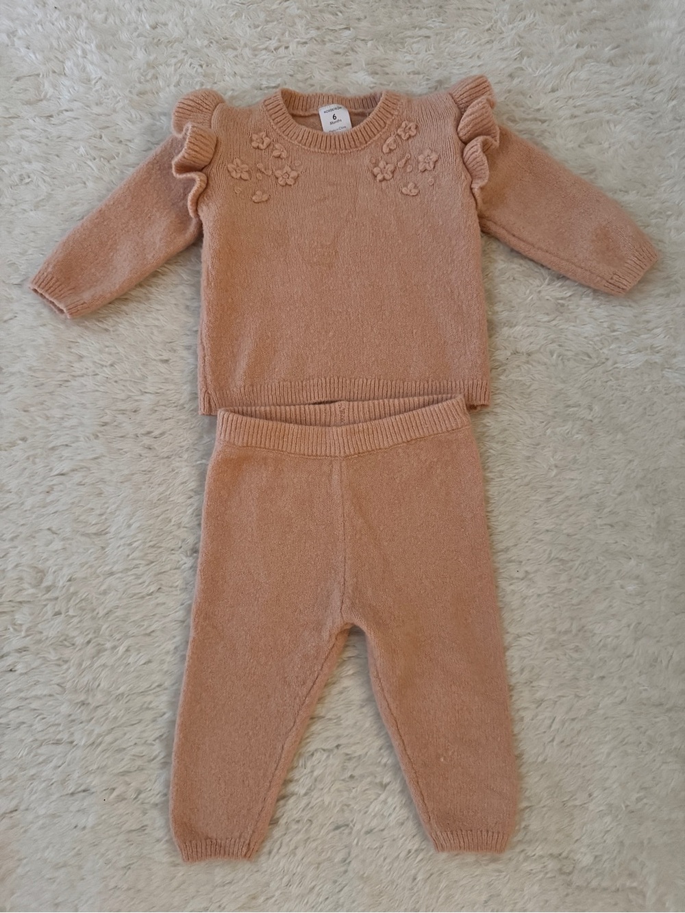 Nordstrom Peach Knit Baby Sweater with Floral Accents